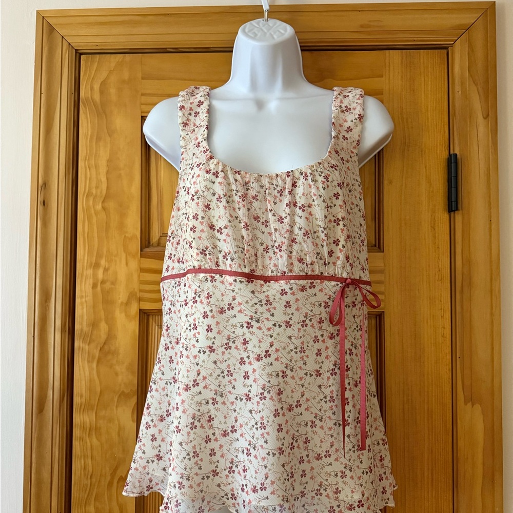 Floral Sleeveless Top with Pink Accents